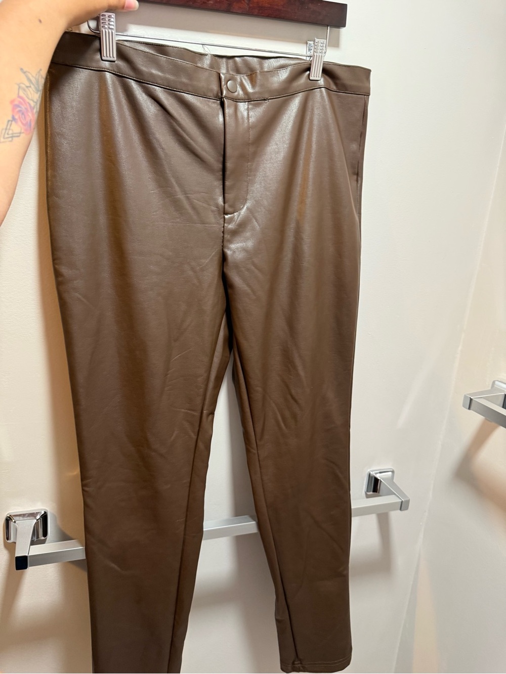 Men's Faux Leather Slim Fit Pants - Brown